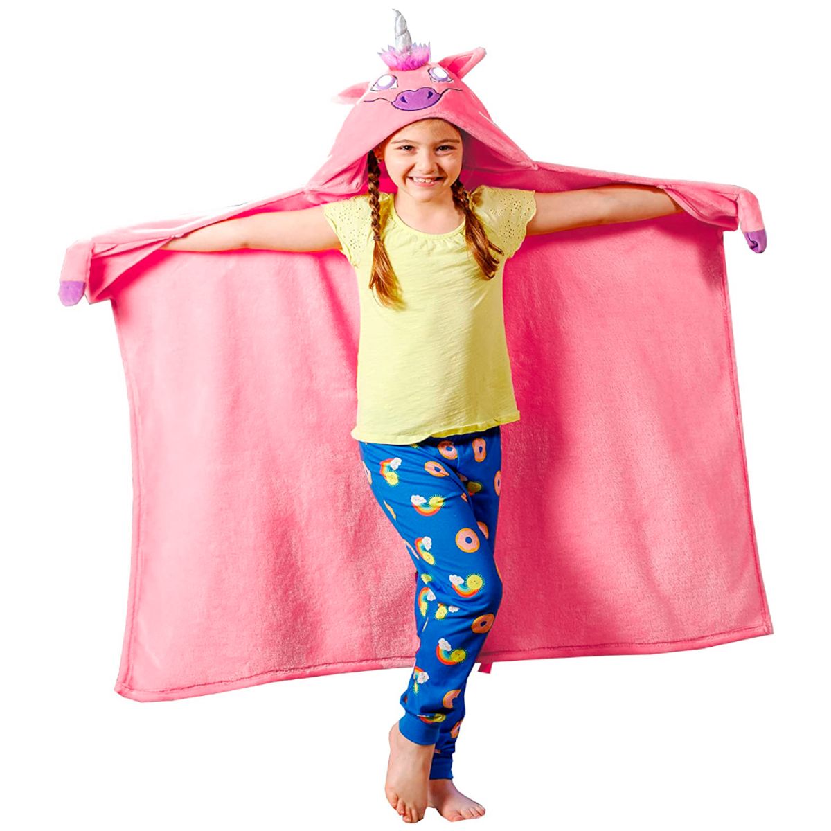 GENERICO - Manta Abrigo con Capucha con Luces LED Unicornio Rosado MD