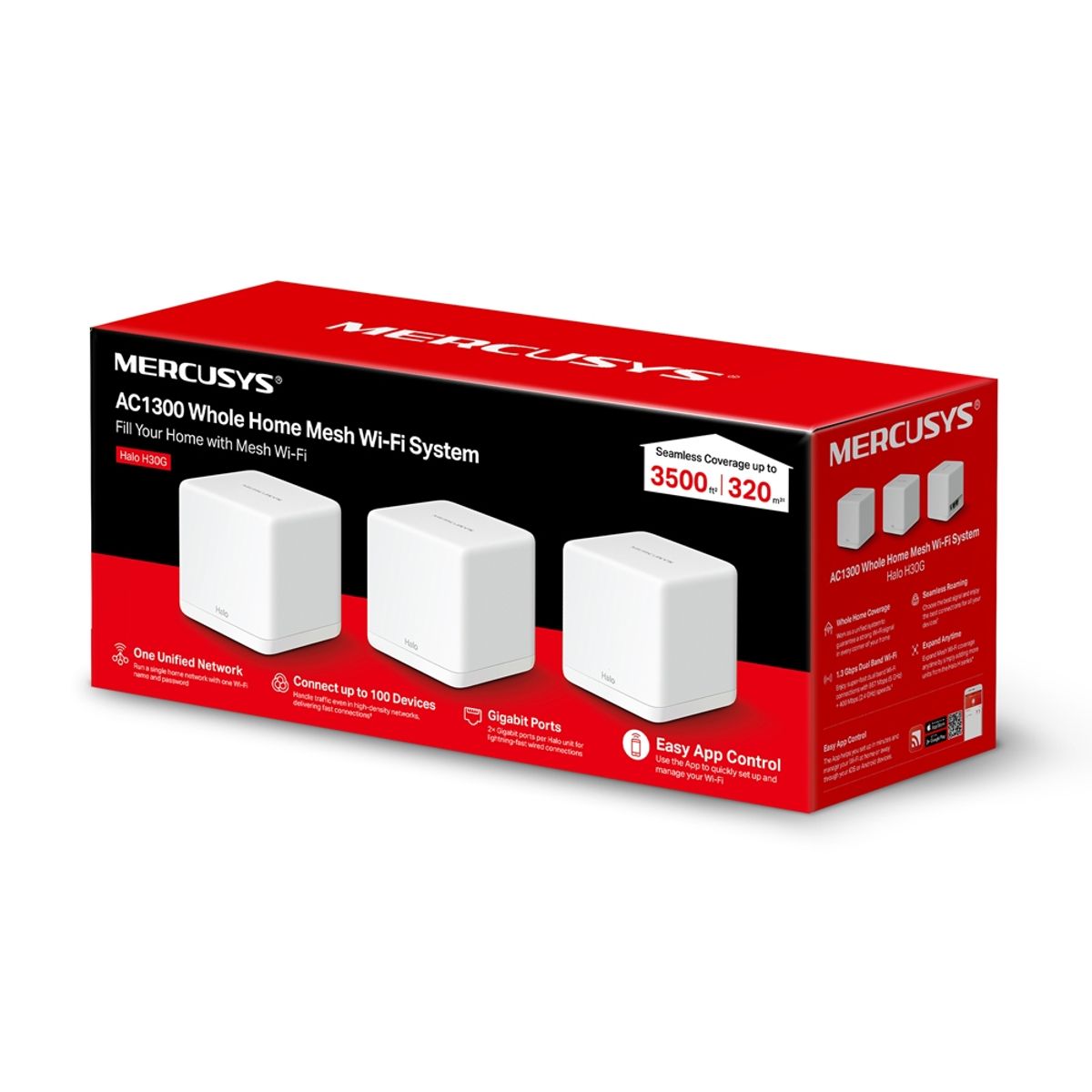 MERCUSYS - Halo H30G  3PACK Sistema Wi-Fi  Mesh AC1300 para todo el HogaR