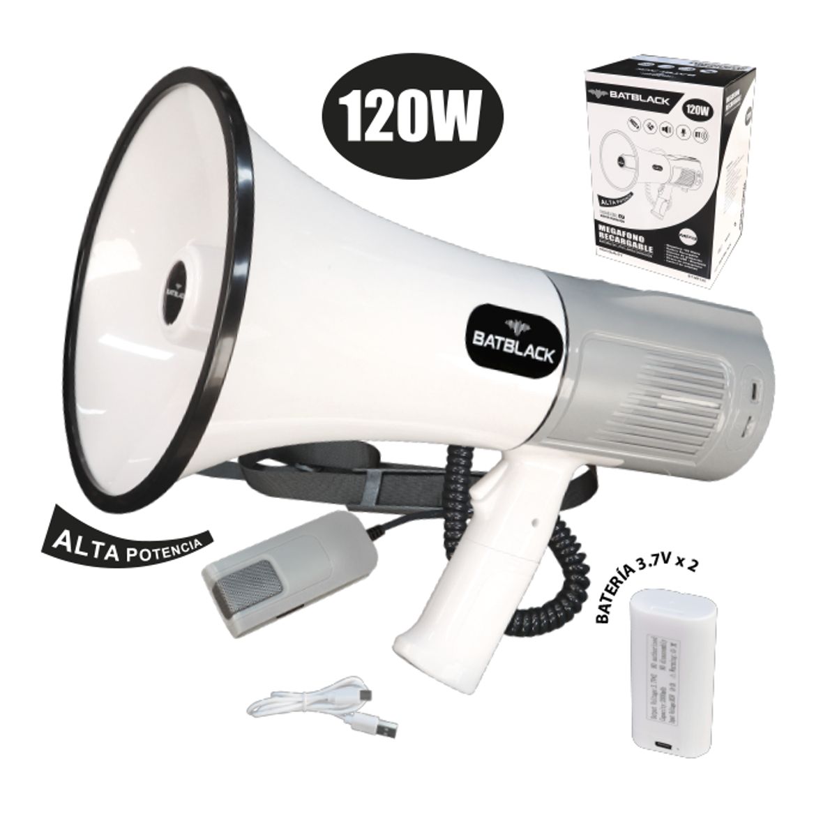 BATBLACK - MEGAFONO 120W RECARGABLE CUSBBLUETOOTH BATBLACK BT-MF120