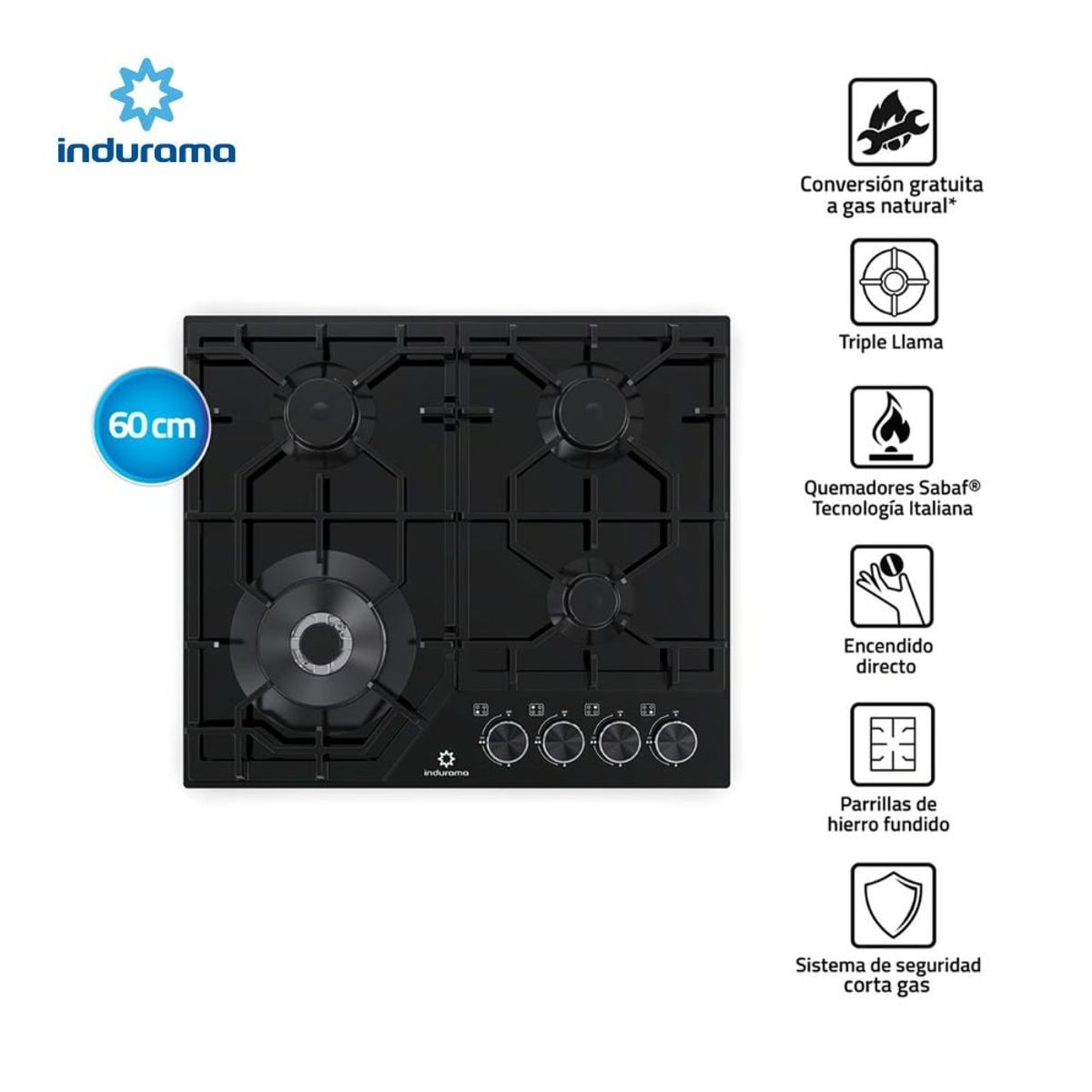 INDURAMA - Encimera A Gas Indurama EGASI-604CGNE 4h