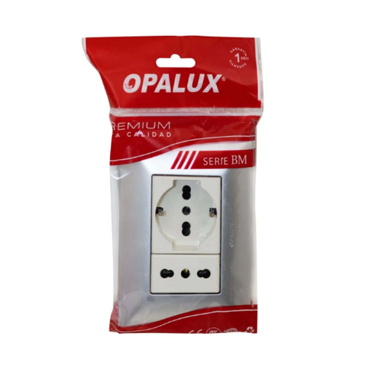 OPALUX - Tomacorriente Doble Schuko + Toma Universal BM203SLV-KIT OPALUX