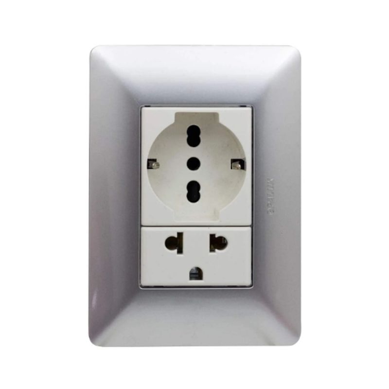 OPALUX - Tomacorriente Doble Schuko + Toma Universal BM203SLV-KIT2 OPALUX