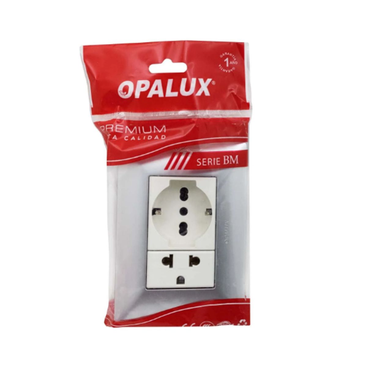 OPALUX - Tomacorriente Doble Schuko + Toma Universal BM203SLV-KIT2 OPALUX