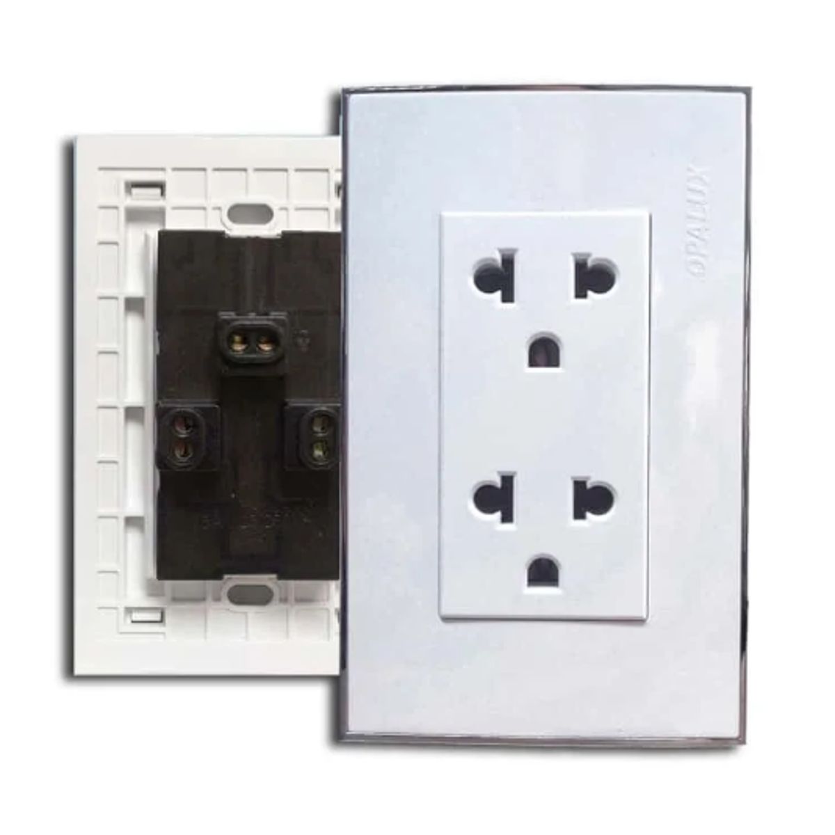 OPALUX - Tomacorriente Doble Universal 2 Polos con Línea Tierra OP-1216 OPALUX