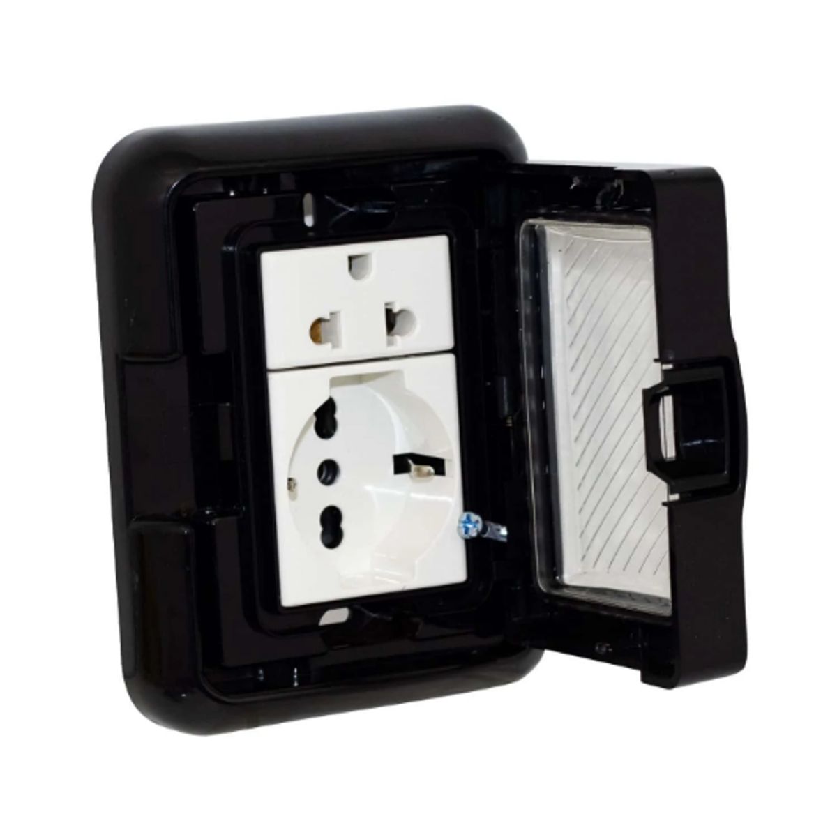 OPALUX - Tomacorriente Idrobox Doble Schuko + Toma Universal BM3KIT-BLACK