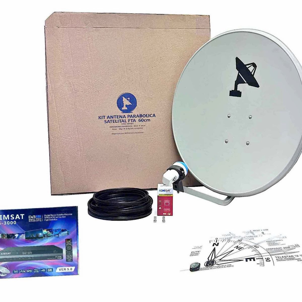 KIT - Television Satelital Antena Parabolica 60cm + Decodificador AIMSAT HD