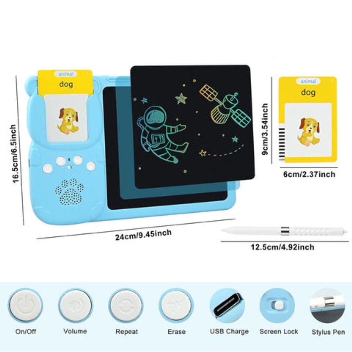 GENERICO - Tarjetas Didácticas Parlantes Con Pizarra Mágica LCD Celeste