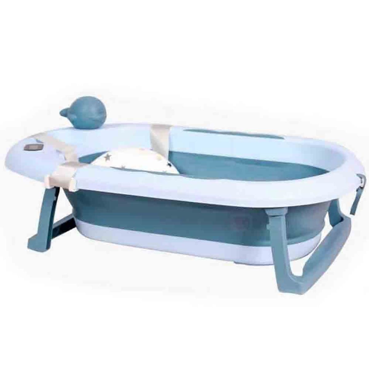 BABY KITS - Bañera Tina de Baño Plegable JELLY Termómetro 6 Accesorios Azul