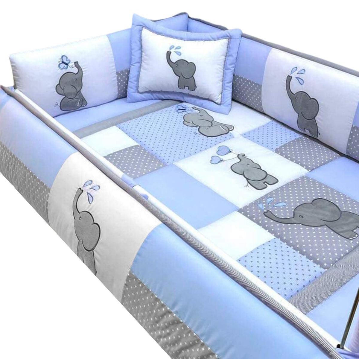 BABY MERINOS - Set de Cuna y 4 protectores - Prestige - Baby Elefante - Celeste