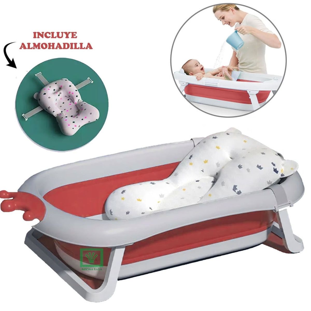 GENERICO - Bañera Tina de Baño Plegable Corona Rosado