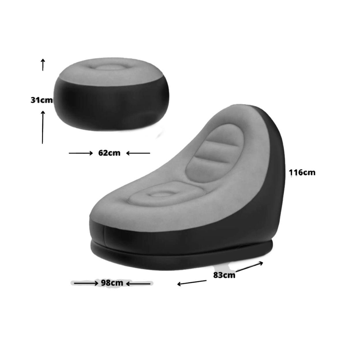 IMPORTADO MC - SILLÓN INFLABLE 2 EN 1 CON PUSH GRIS