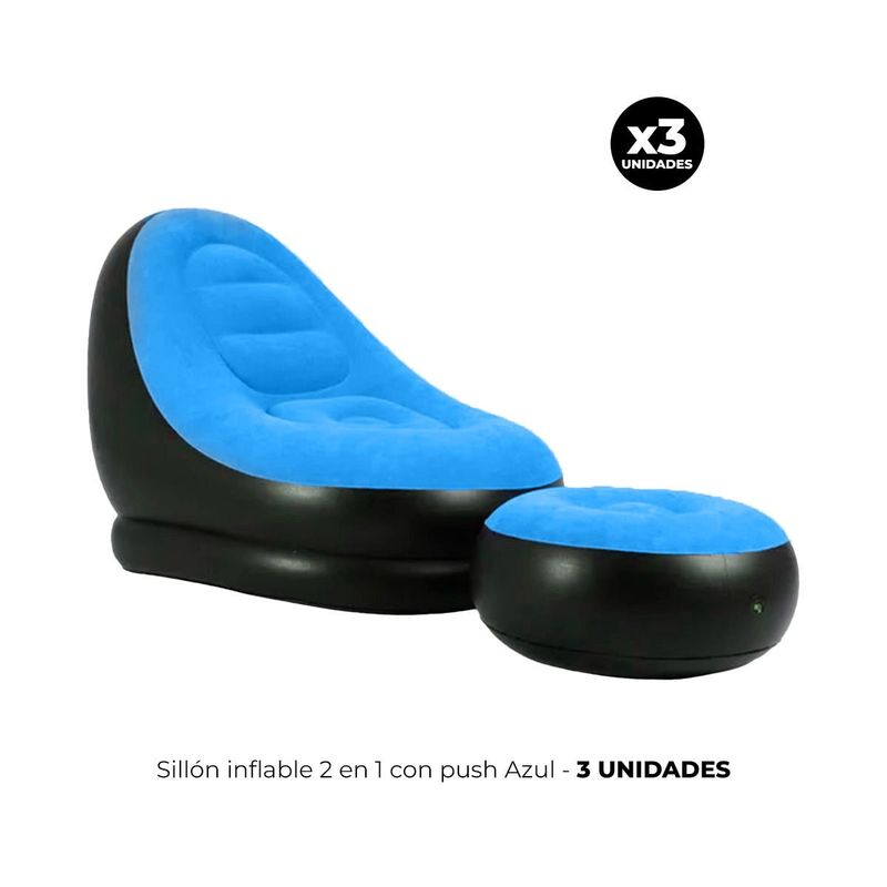IMPORTADO MC - 3 SILLÓN INFLABLE 2 EN 1 CON PUSH CELESTE