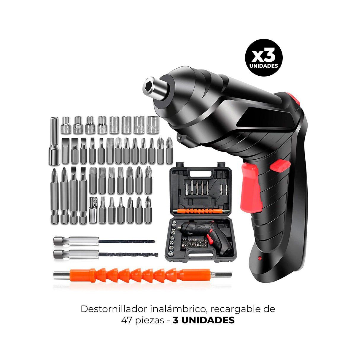 IMPORTADO MC - 3 DESTORNILLADOR INALÁMBRICO RECARGABLE DE 47 PIEZAS