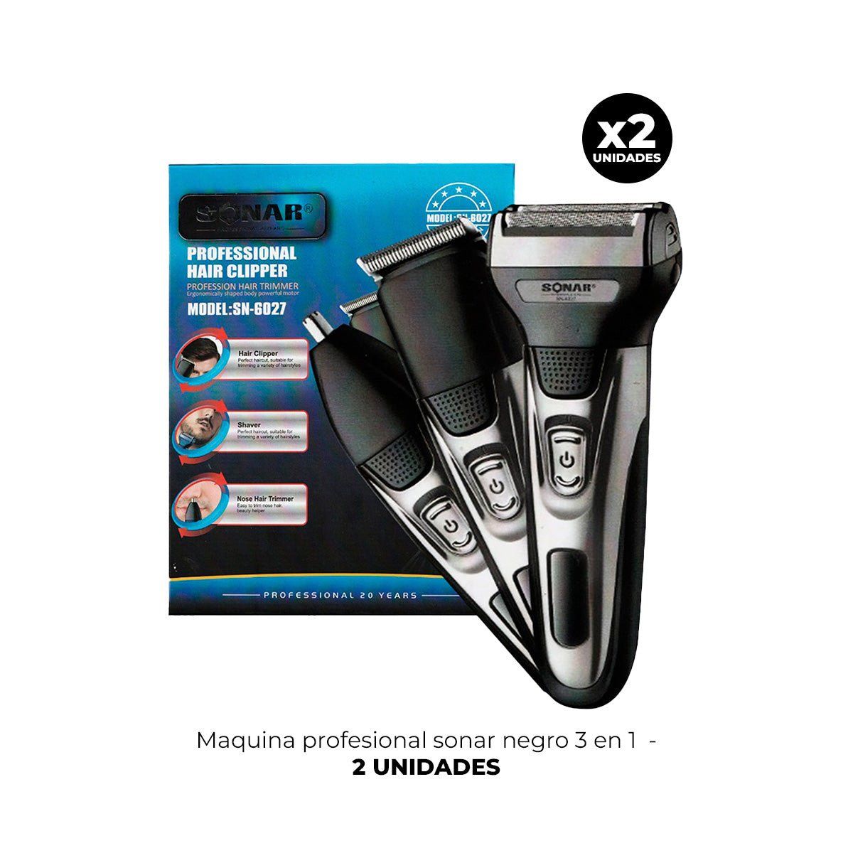 IMPORTADO MC - 2 MAQUINA PROFESIONAL SONAR 3 EN 1 NEGRO