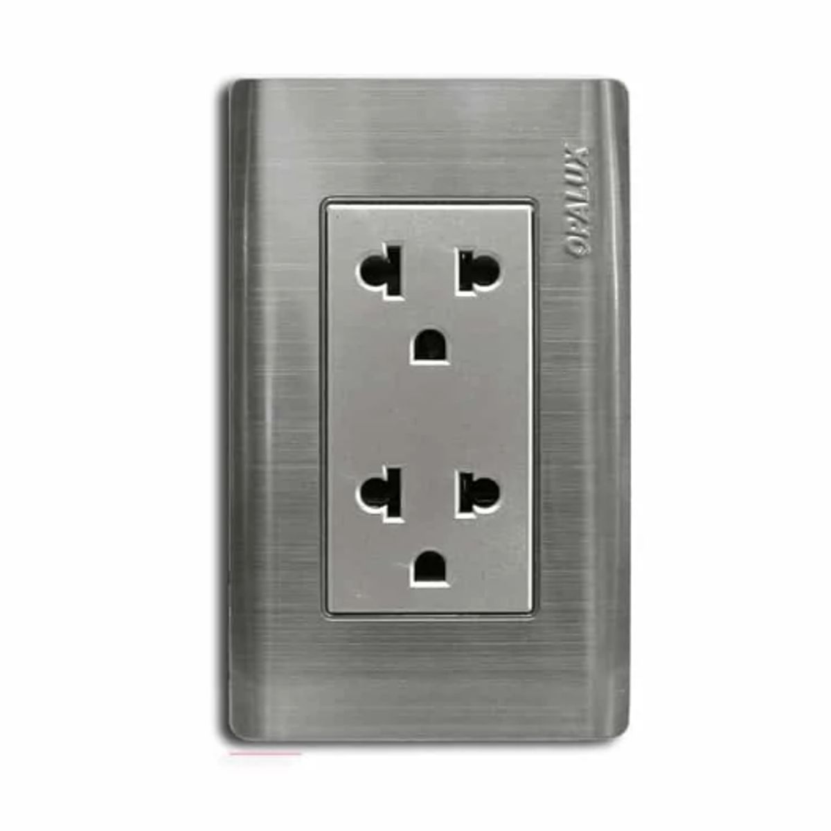 OPALUX - Tomacorriente Metálico Doble Universal 2 Polos con Línea Tierra