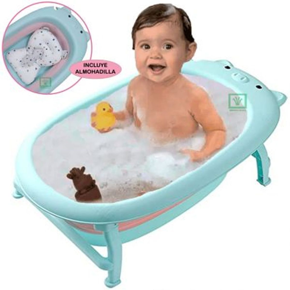 GENERICO - Bañera Tina de Baño Plegable Chanchito Celeste