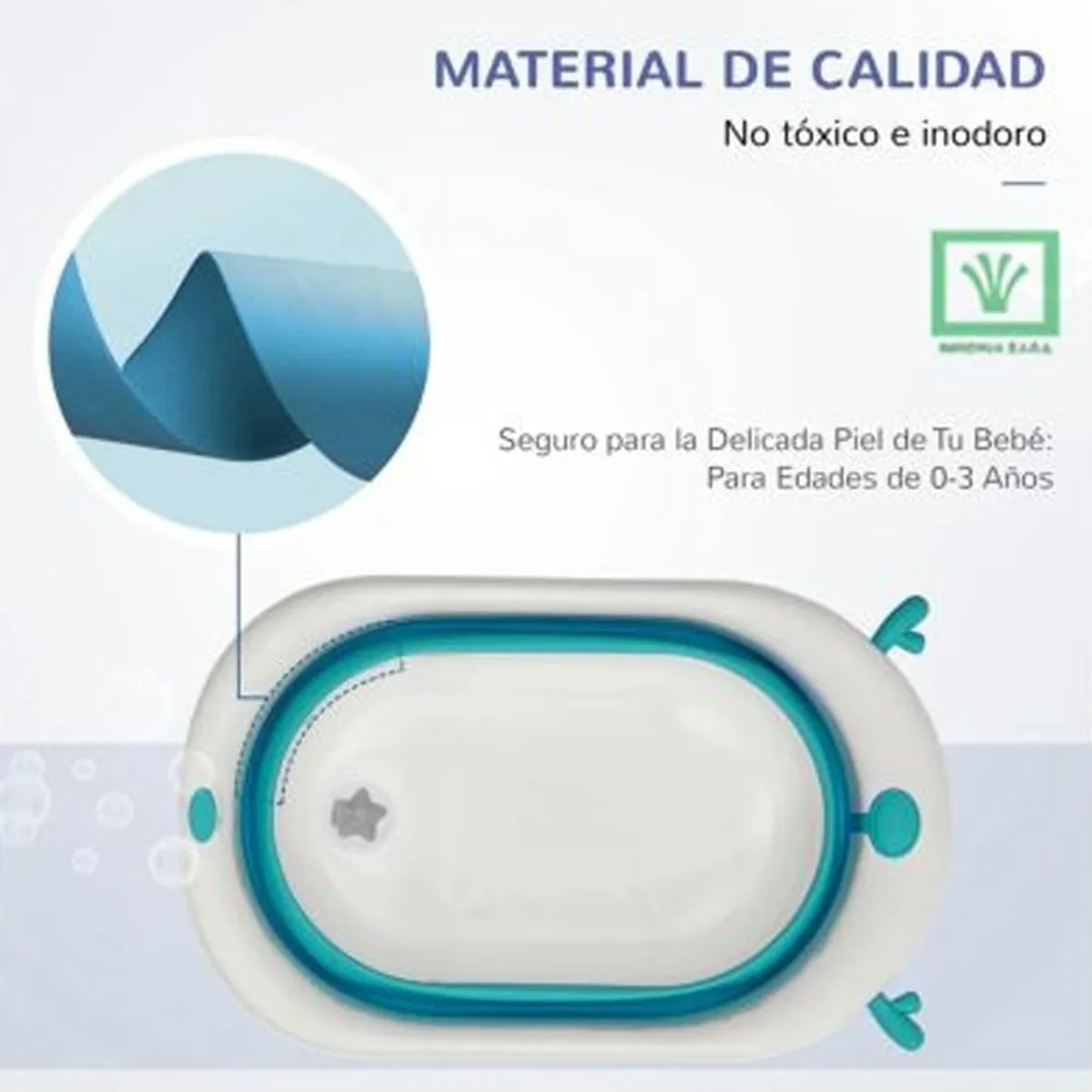 GENERICO - Bañera Tina de Baño Plegable Venadito Mas Cojin celeste