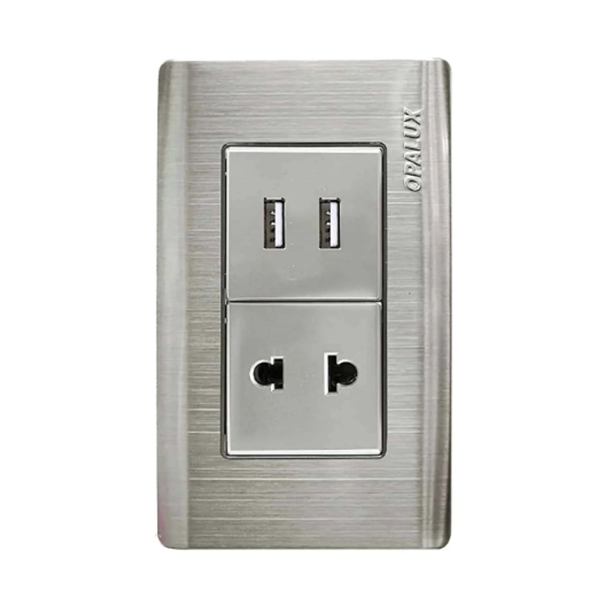OPALUX - Tomacorriente Metálico Simple Universal + USB Doble OP-SP96 OPALUX