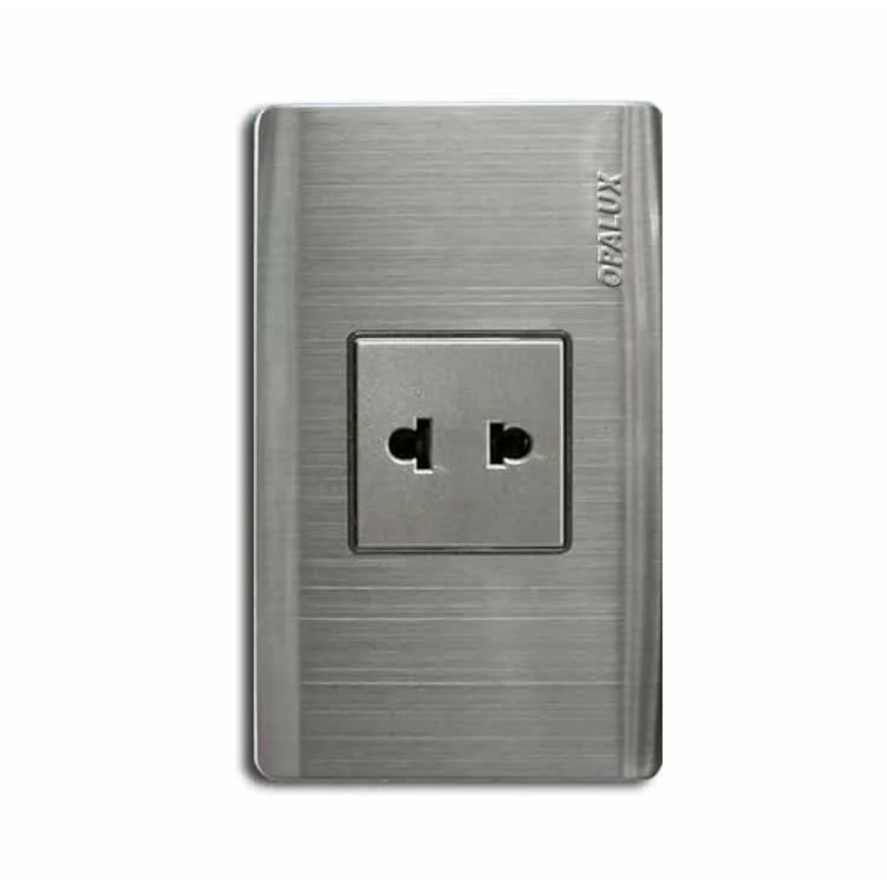OPALUX - Tomacorriente Metálico Simple Universal 2 Polos OP-S05 OPALUX