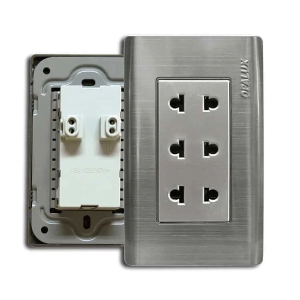 OPALUX - Tomacorriente Metálico Triple Universal 2 Polos OP-S36 OPALUX