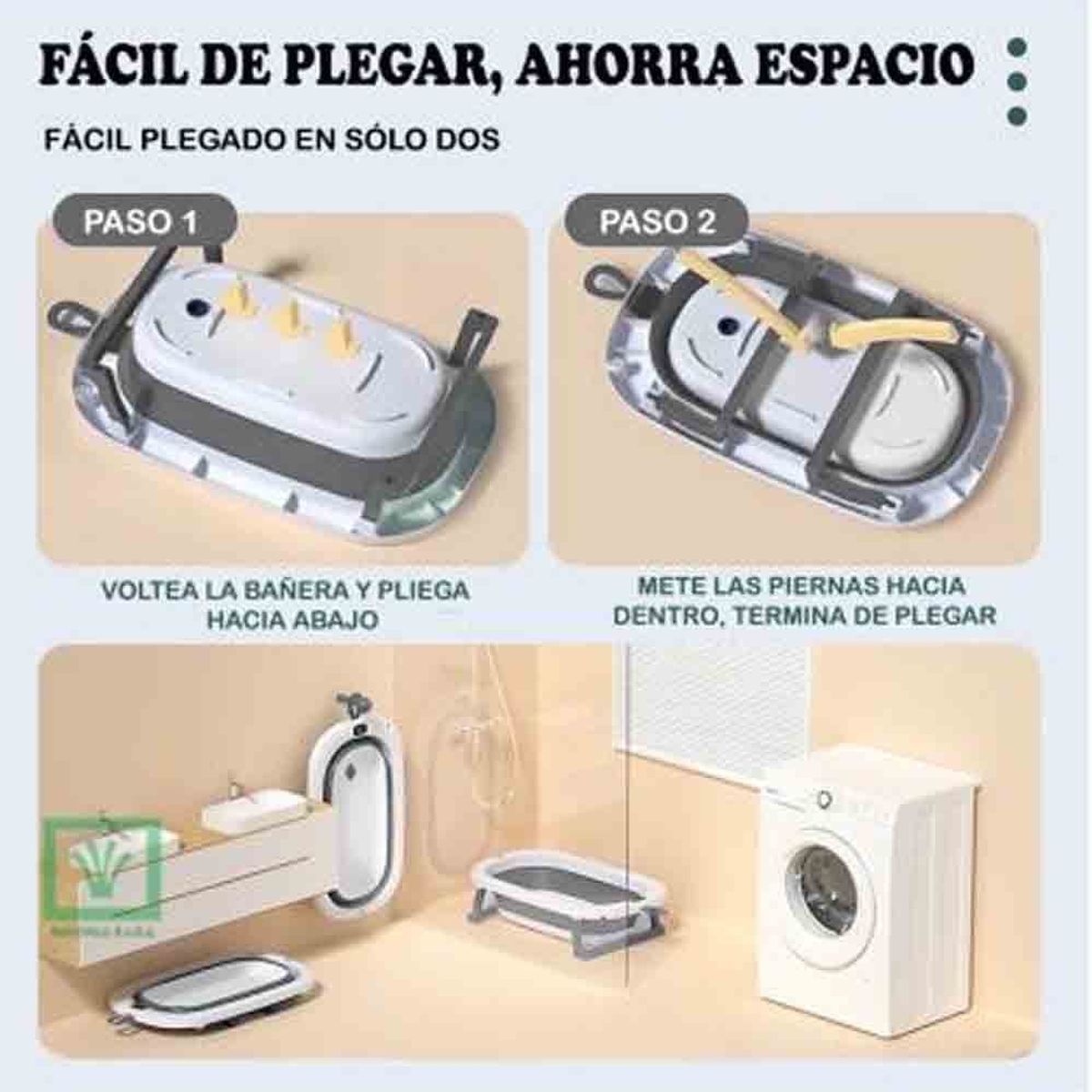 GENERICO - Bañera Tina de Baño Plegable Orejitas Con Termómetro GRIS