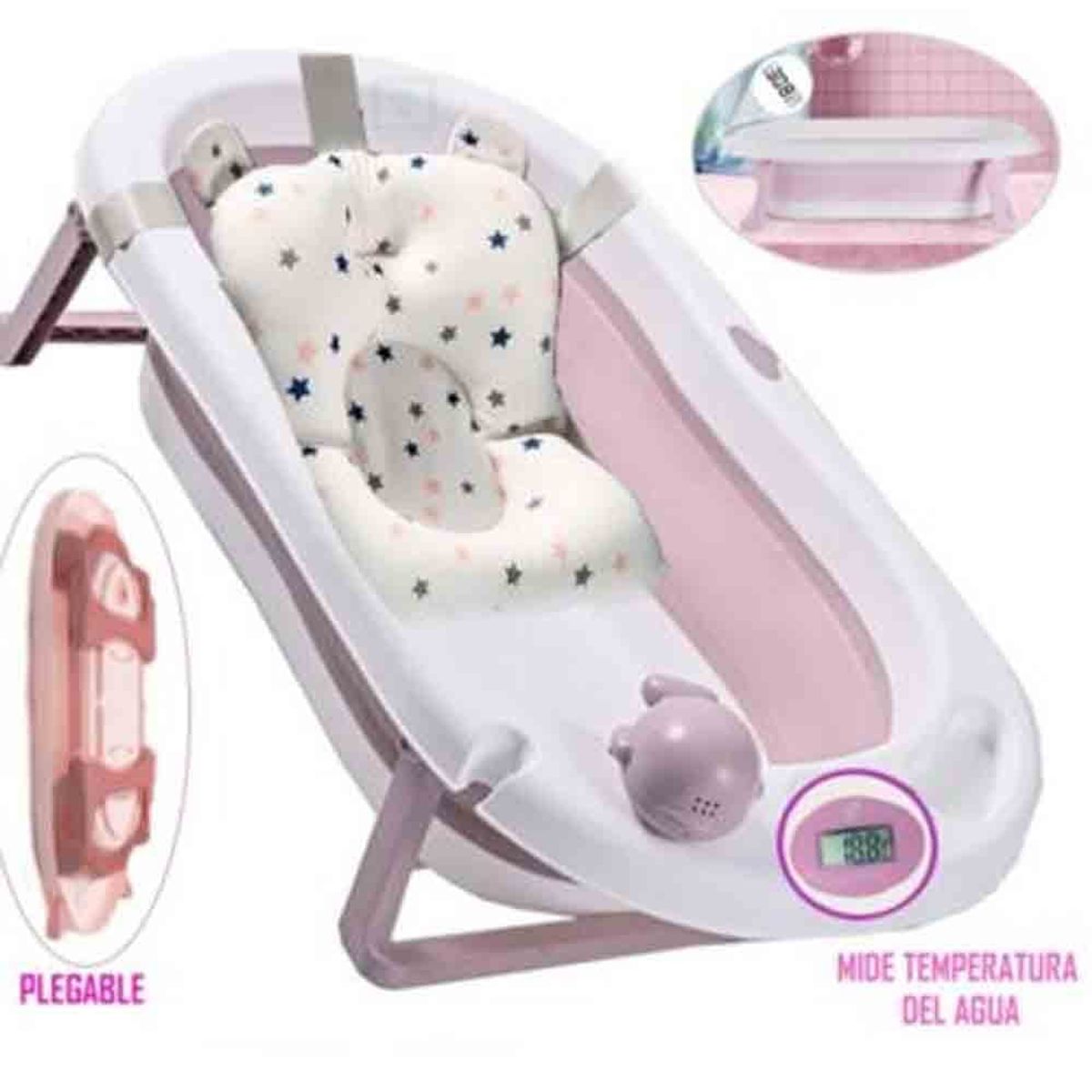 DOUX BEBE - Bañera Tina de Baño para Bebe Plegable Rosa