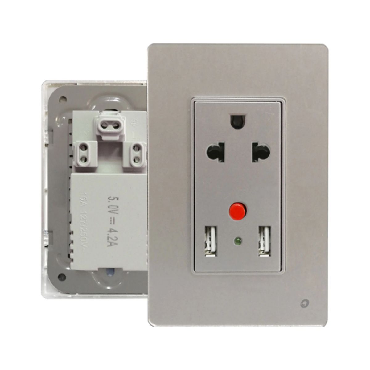 OPALUX - Tomacorriente Universal CToma Tierra + USB Doble OP-AT-94SLV OPALUX