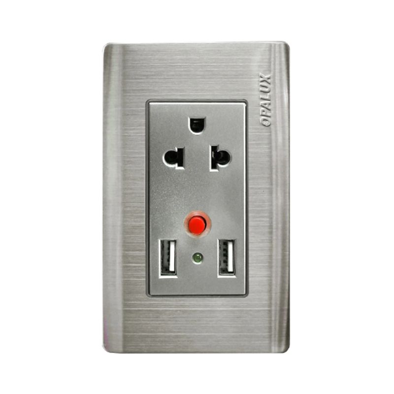 OPALUX - Tomacorriente Universal CToma Tierra + USB Doble OP-SP94 OPALUX