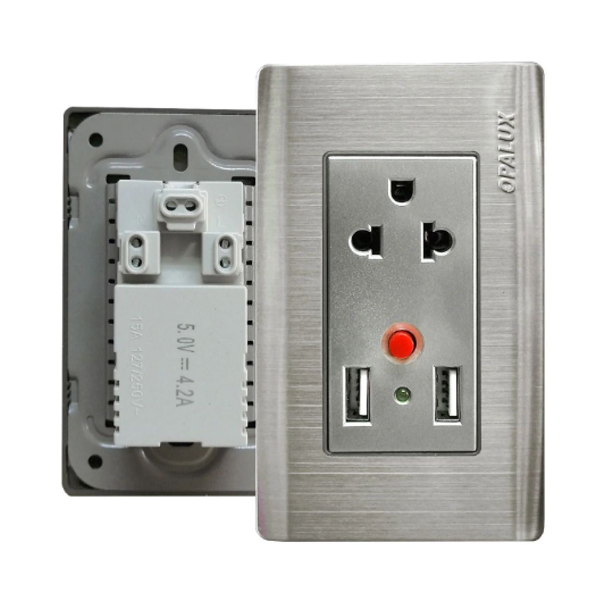 OPALUX - Tomacorriente Universal CToma Tierra + USB Doble OP-SP94 OPALUX