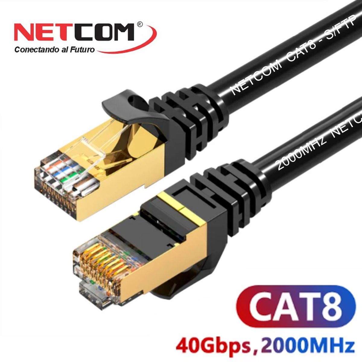 NETCOM - Cable de Red Cat 8 Conector Rj45 40 Gbps Lan Ethernet 1 Metro NETCOM