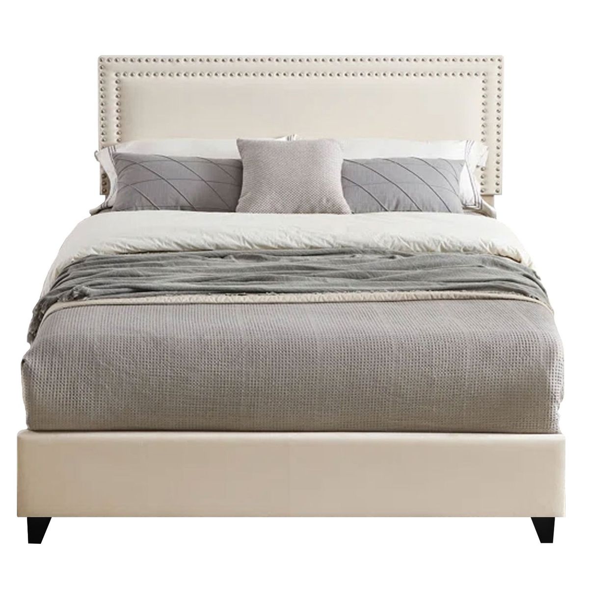 GENERICO - Cama Tapizada Lisa con Tachuelas 1.5 Plz Ivory