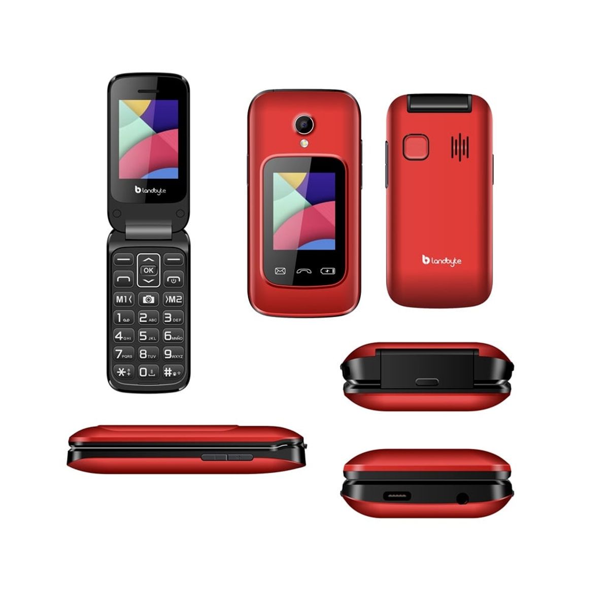LANDBYTE - Celular Flip 4g LandByte LT1448 1.77 Pulgadas Dual SIM Radio FM Rojo