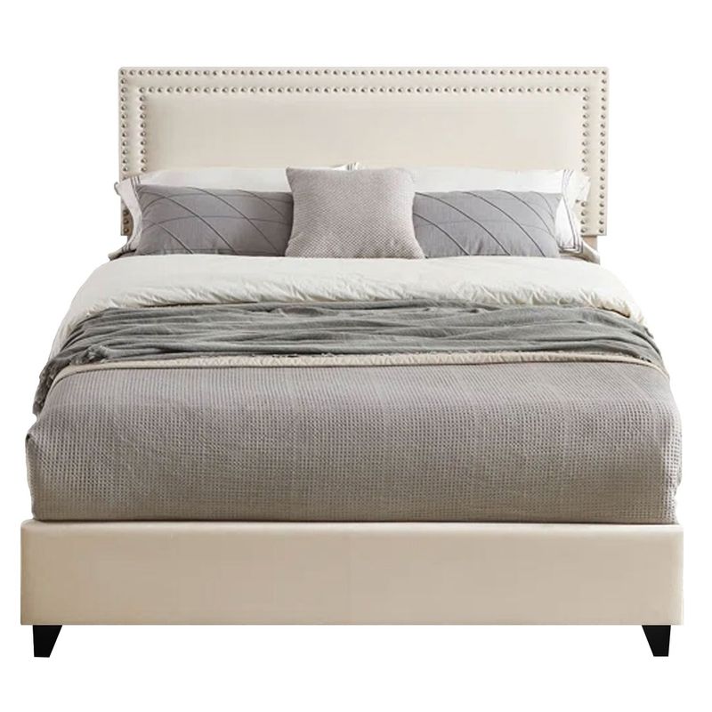 GENERICO - Cama Tapizada Lisa con Tachuelas Ivory Queen