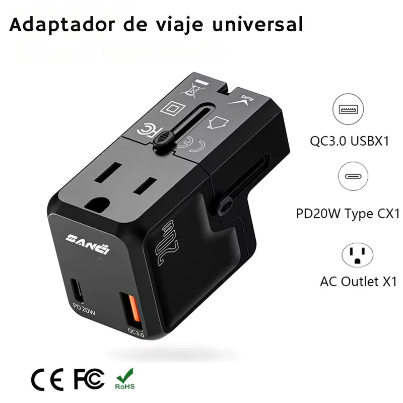 SANC - Enchufe Universal de Viaje  Adaptador Internacional 110V220V