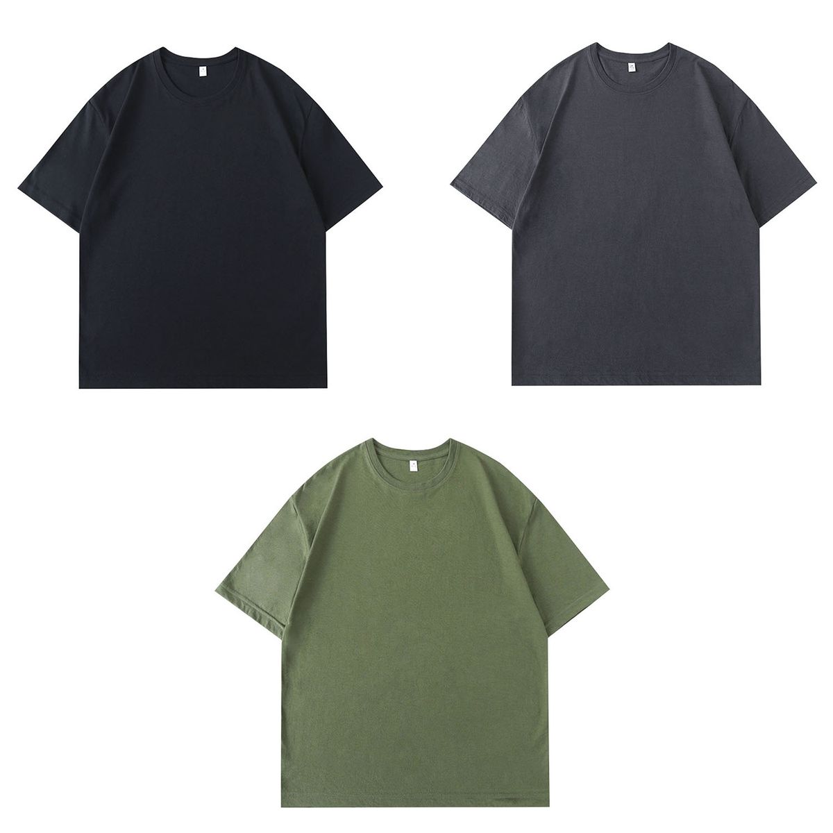 DENISASAA - Camiseta cuello redondo color sólido suelta talla grande manga corta