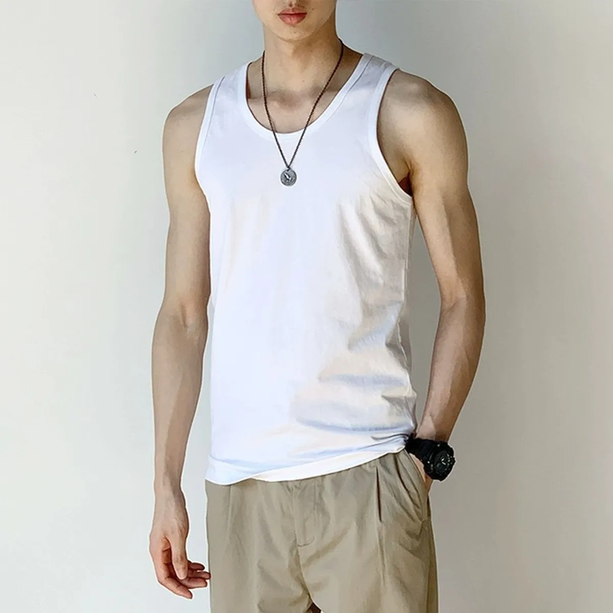 DENISASAA - Camiseta deportiva sin mangas con capa base y chaleco de color liso