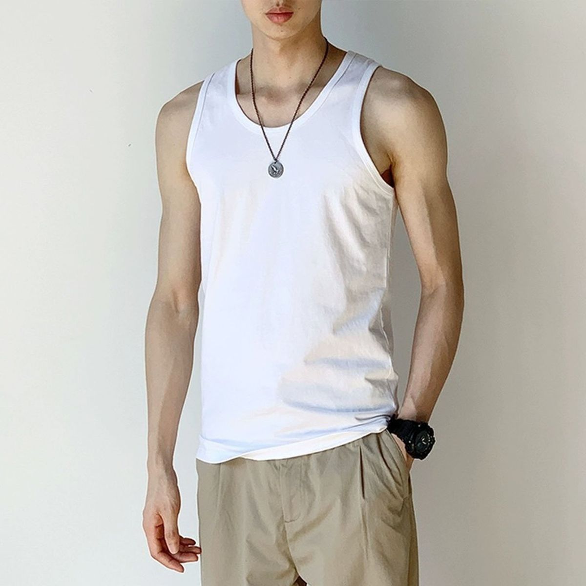 DENISASAA - Camiseta deportiva sin mangas con capa base y chaleco de color liso