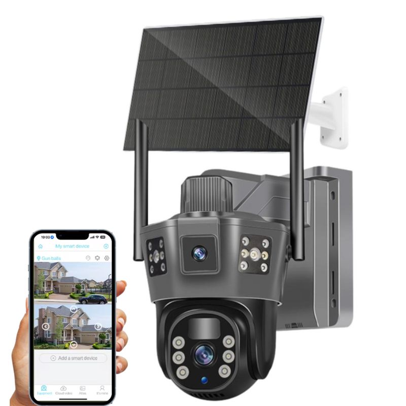 GENERICO - Cámara Seguridad IP con Panel Solar 4K de 8 MP doble lente, WiFi, inalámbrica