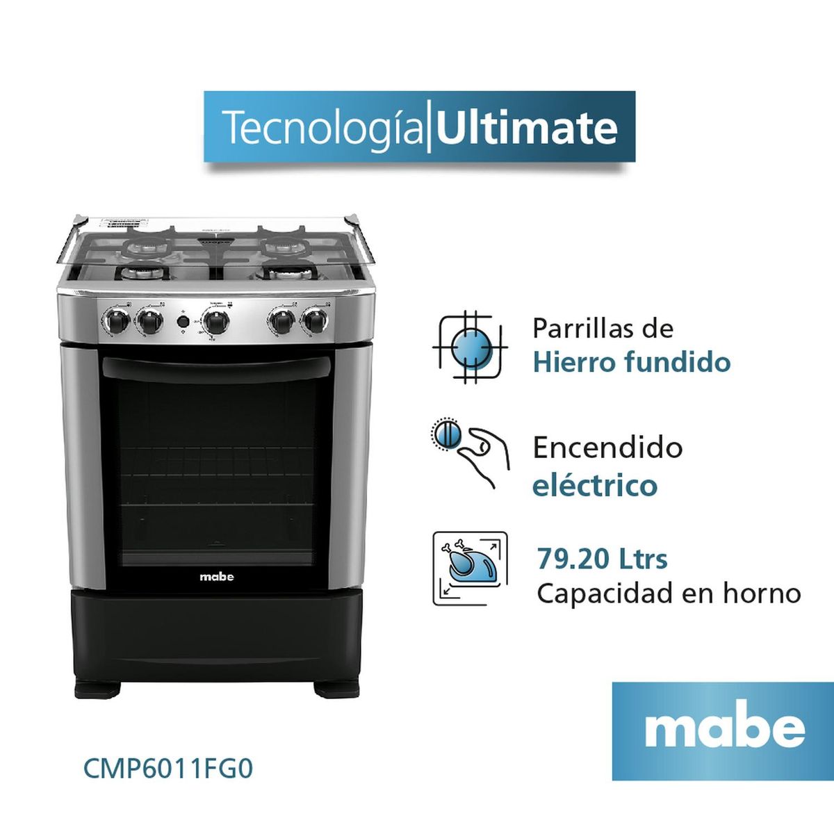 MABE - Cocina de Piso a Gas 60 cm Grafito Mabe CMP6011FG0