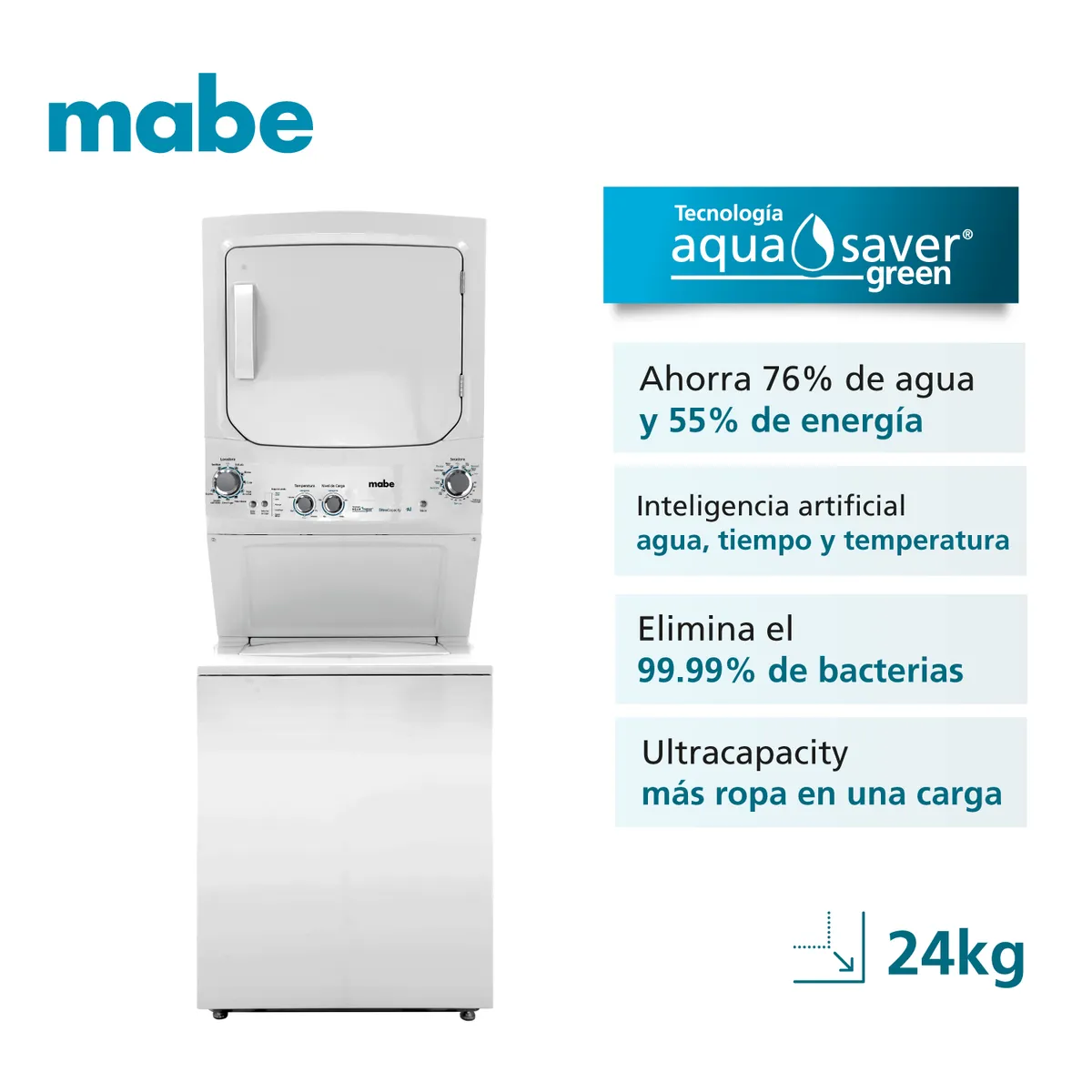 MABE - Centro de Lavado UltraCapacity Gas 24Kg Mabe MCLP2440PSBB0