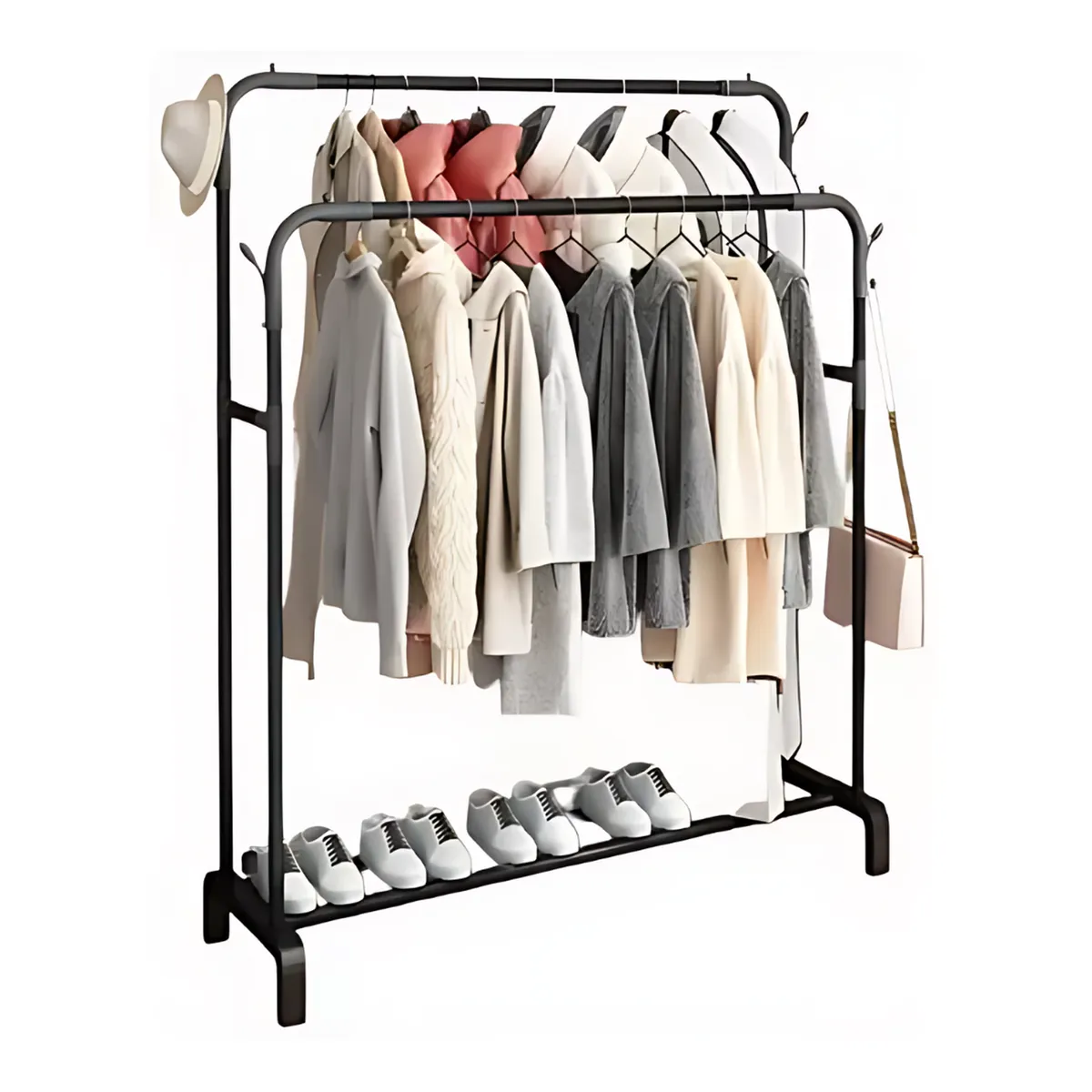 GENERICO - Colgador Perchero de Metal con Doble Organizador - Negro - M