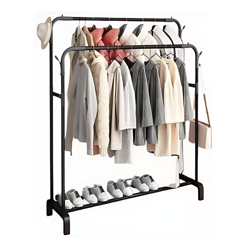 GENERICO - Colgador Perchero de Metal con Doble Organizador - Negro - M