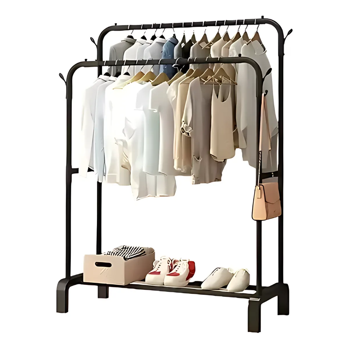 GENERICO - Colgador Perchero de Metal con Doble Organizador - Negro - M