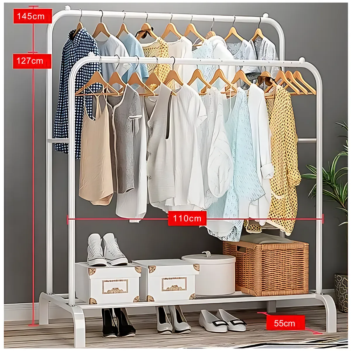 IMPORTADO MC - Colgador Perchero de Metal con Doble Organizador - Blanco - M