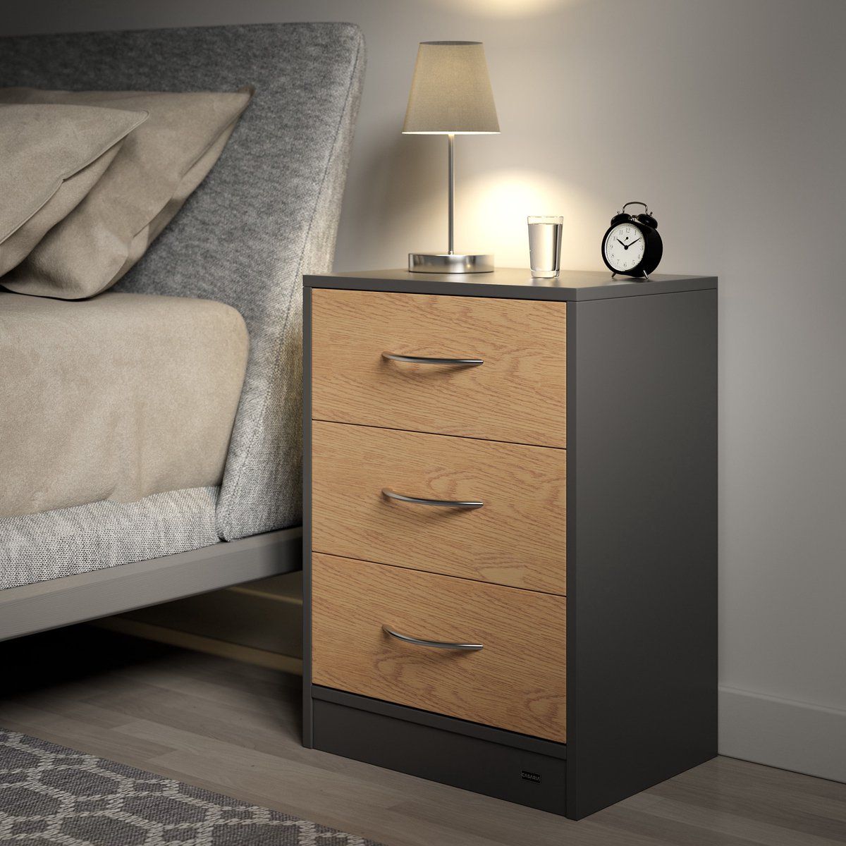 TU MESITA - Velador Mesa de Noche Minor color NegroMarrón 3 cajones TU MESITA