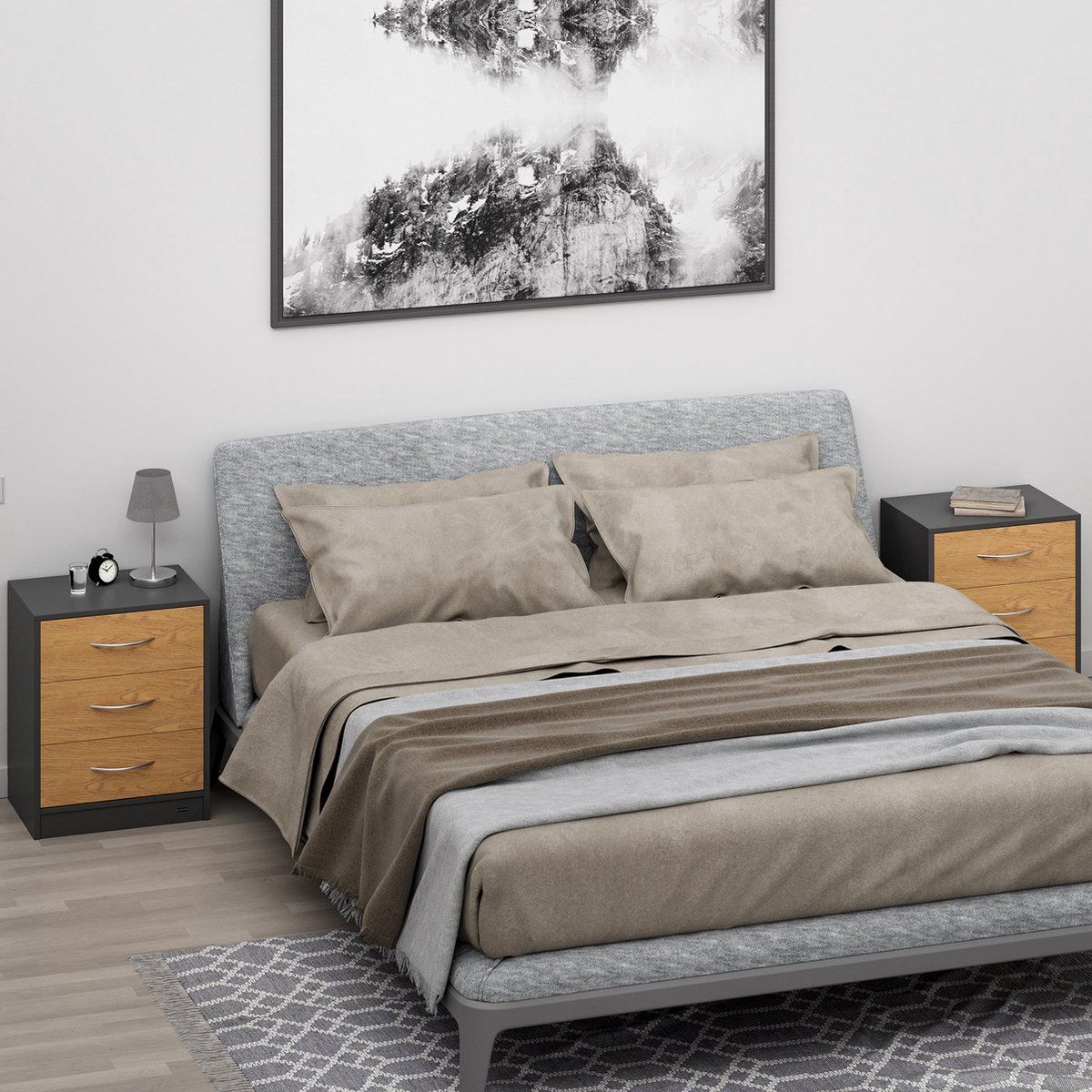 TU MESITA - Velador Mesa de Noche Minor color NegroMarrón 3 cajones TU MESITA