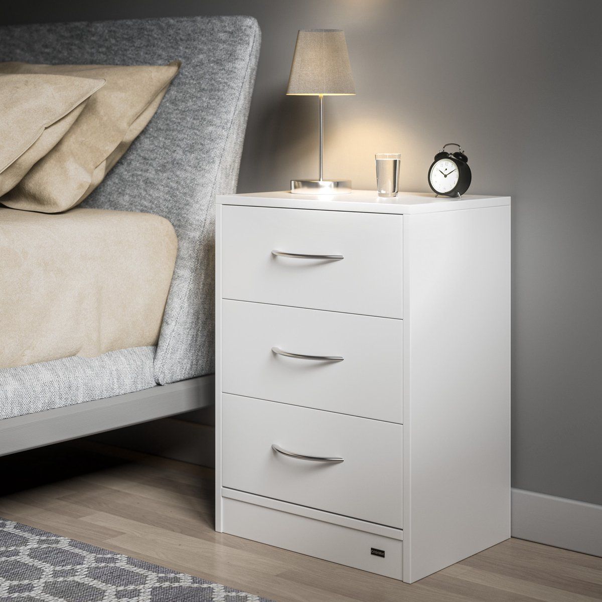 TU MESITA - Velador Mesa de Noche Minor color Blanco 3 cajones TU MESITA