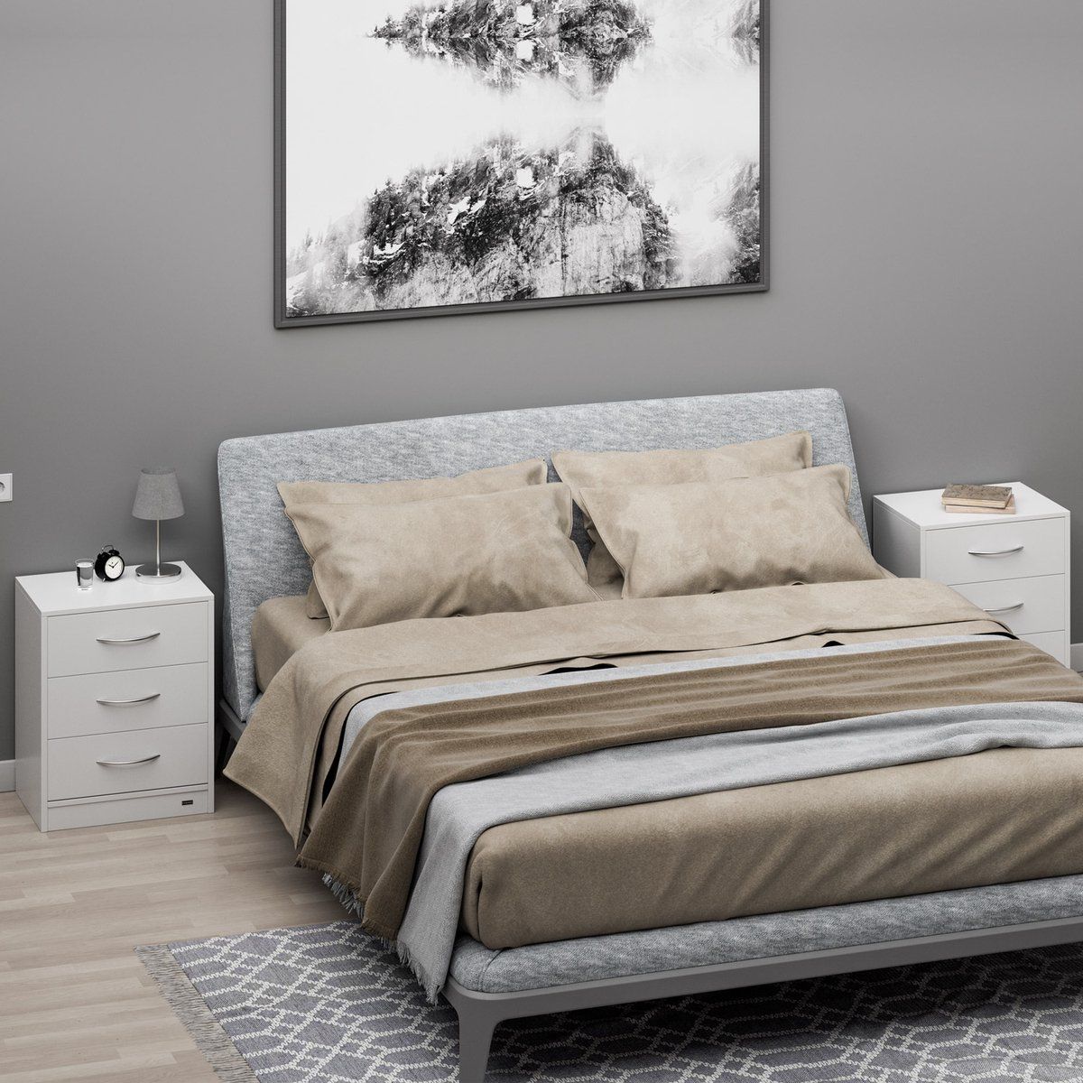 TU MESITA - Velador Mesa de Noche Minor color Blanco 3 cajones TU MESITA