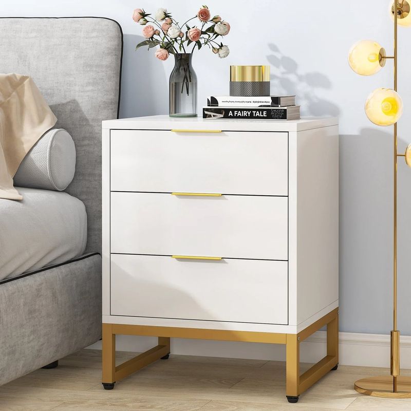 TU MESITA - Velador Mesa de Noche Otero color Blanco 3 cajones TU MESITA