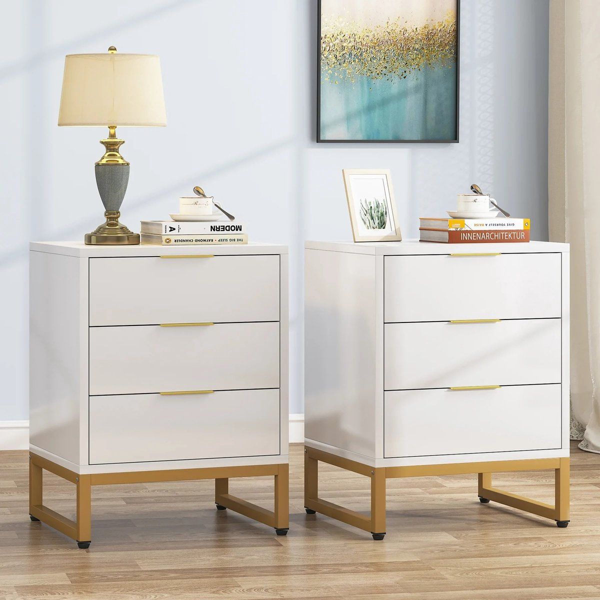 TU MESITA - Velador Mesa de Noche Otero color Blanco 3 cajones TU MESITA